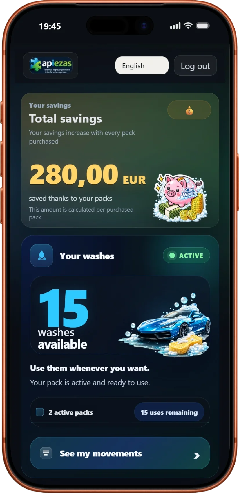 Apiezas mobile client view