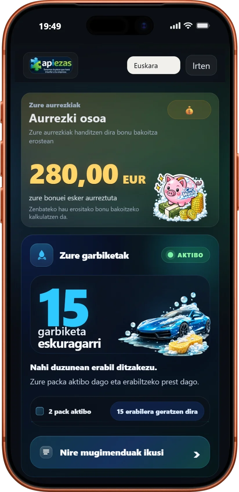 Apiezas bezeroaren ikuspegi mugikorra