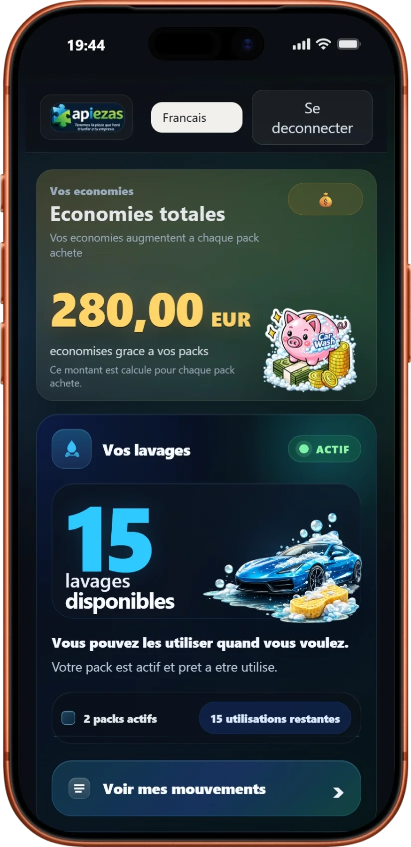 Vue mobile client Apiezas