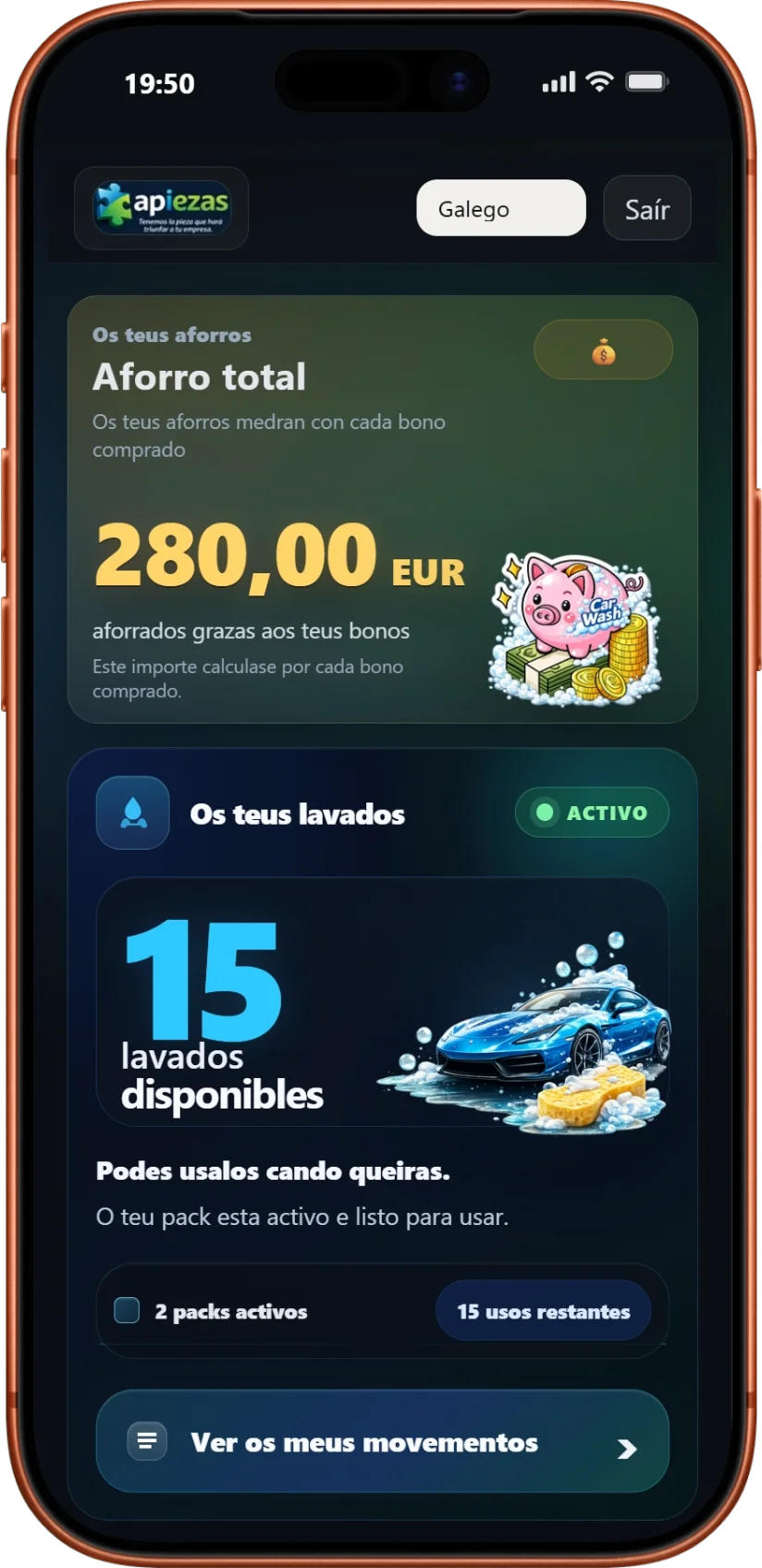 Vista móbil do cliente en Apiezas