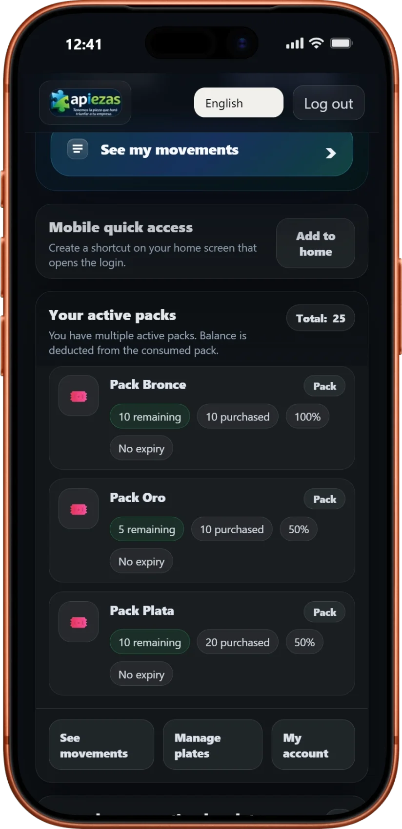 Active packs view for repeat and higher-value purchases