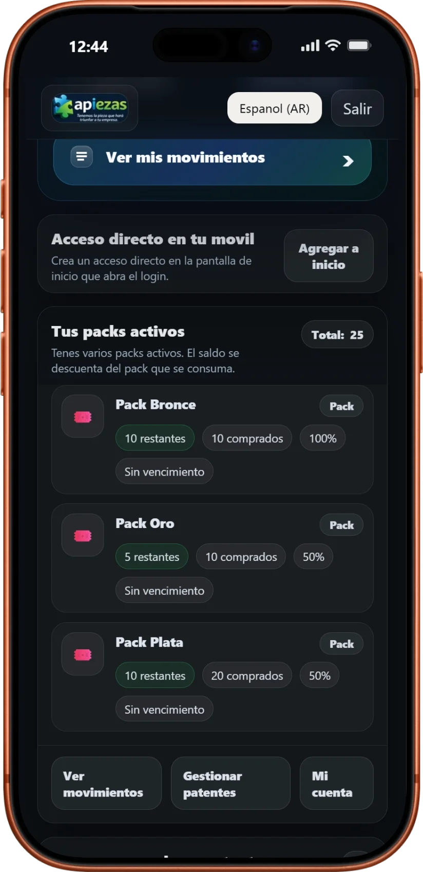 Captura de packs activos para compras repetidas y de mayor valor