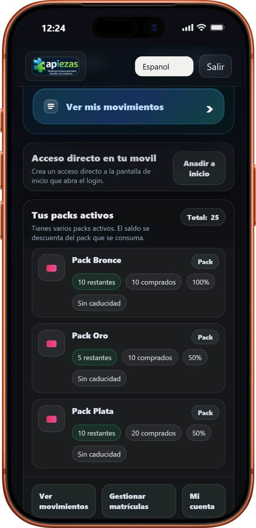 Captura de packs activos para compras repetidas y de mayor valor