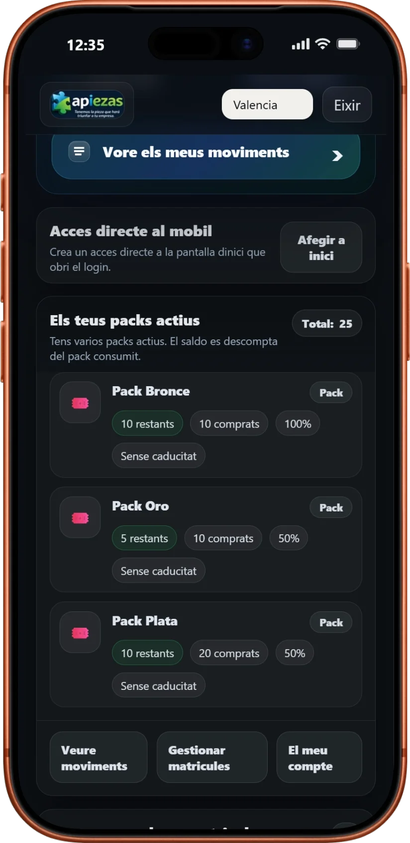 Captura de packs actius per a compres repetides i de major valor