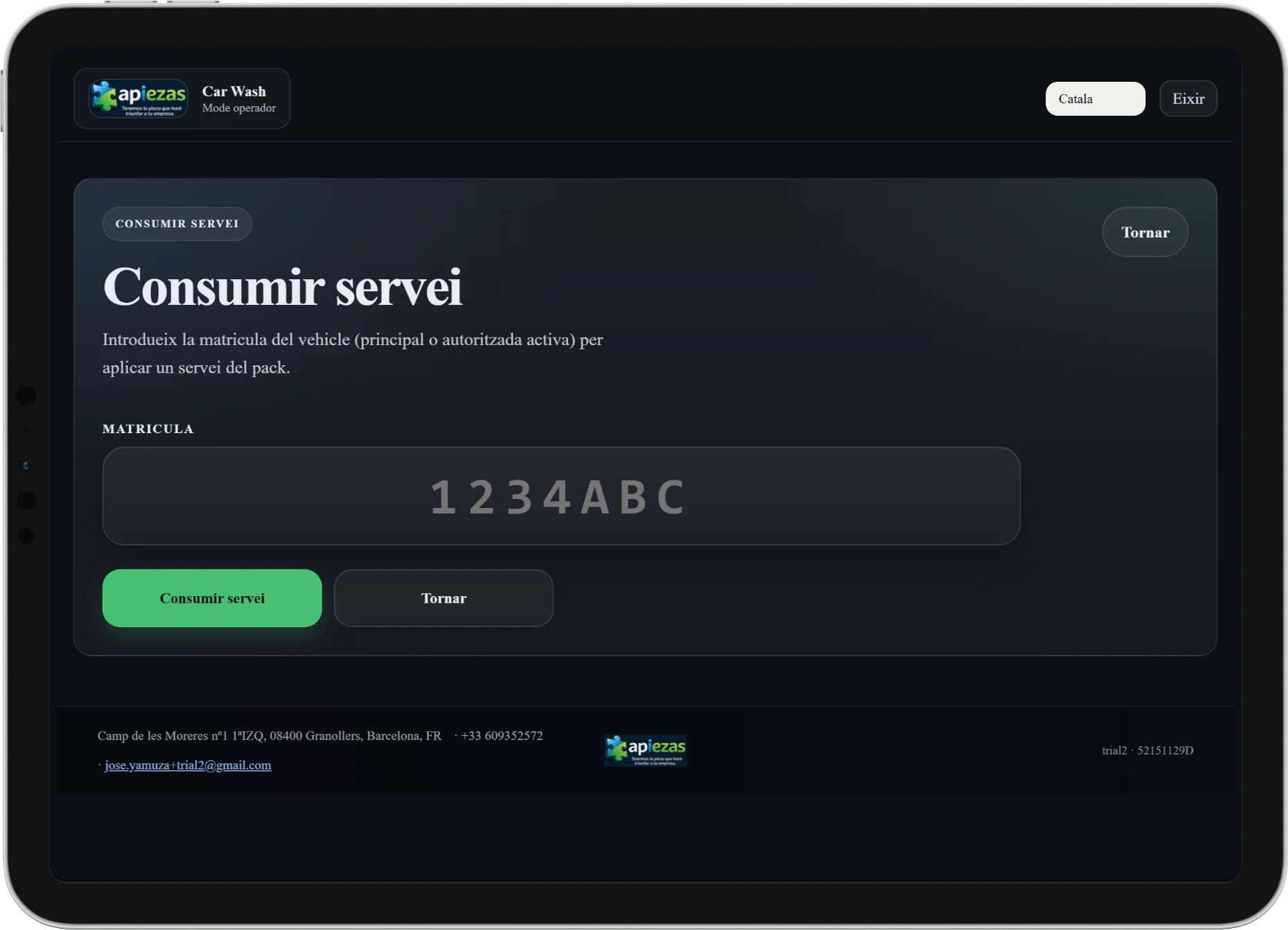 Captura de la pantalla d'operador amb rols definits per l'administrador